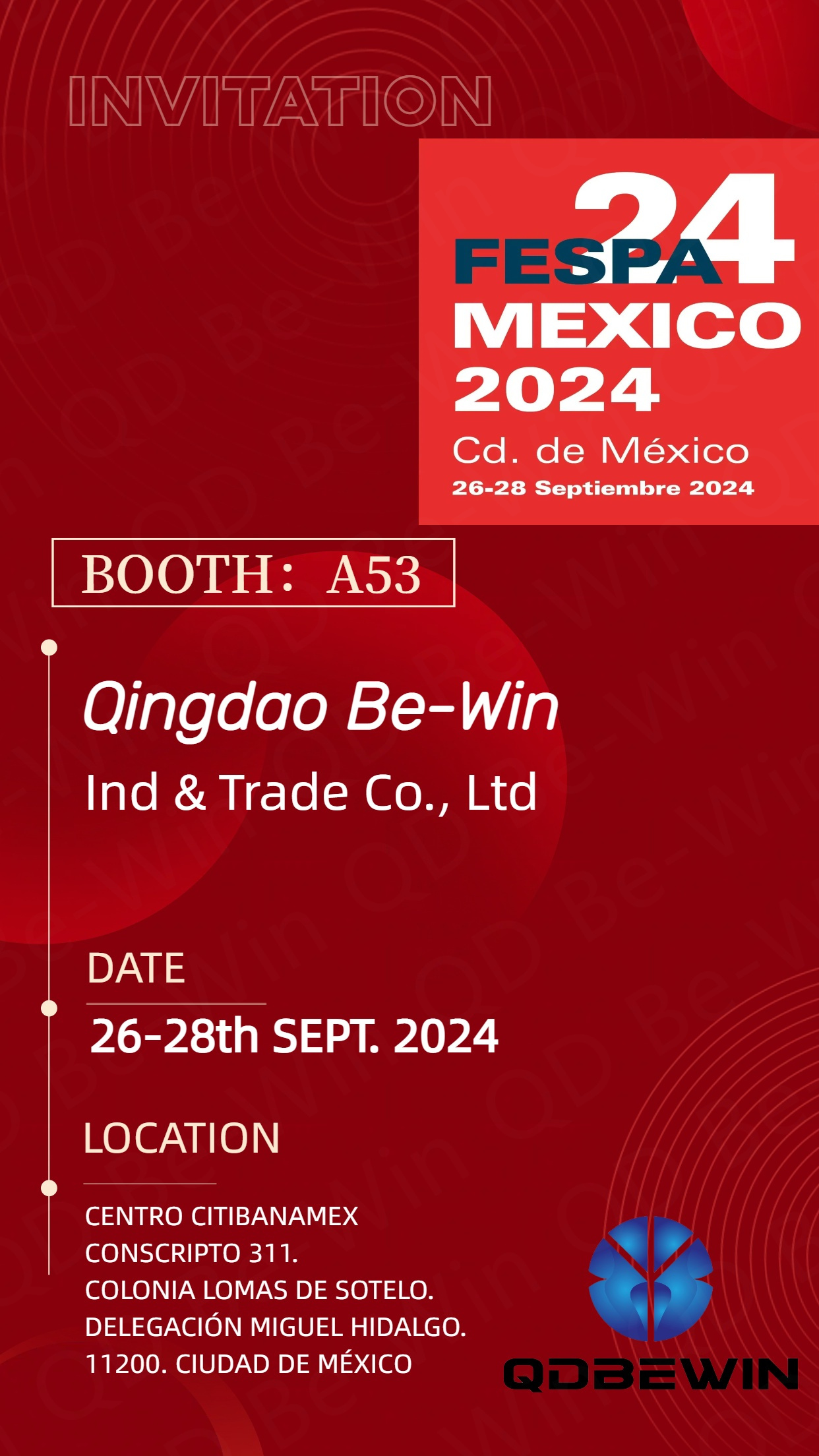 Qingdao Be-Win Ind & Trade Co., Teo chun Bileoga Aicrileach, Boird Foam PVC, agus Painéil Ilchodacha Alúmanam a Thaispeáint ag FESPA 2024 Meicsiceo